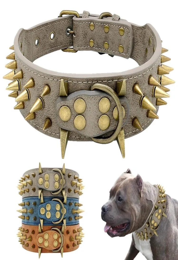 Lederen halsband met puntige studs huisdier zwart rode spikes 2 inch breed voor middelgrote grote rassen honden Pitbull MastiffDog Halsbanden Leash6349744