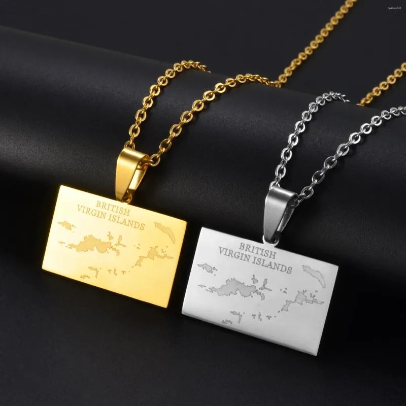 Pendant Necklaces Anniyo British Virgin Islands Map For Men Women Stainless Steel Jewelry #278921