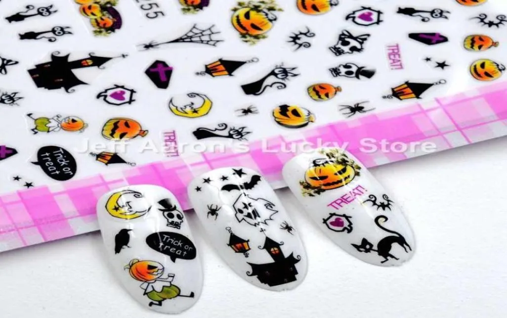 4PCS selfadhesive Halloween nail sticker decals for nail art decorations fake nails accessoires ghost Pumpkin head F2552604425989