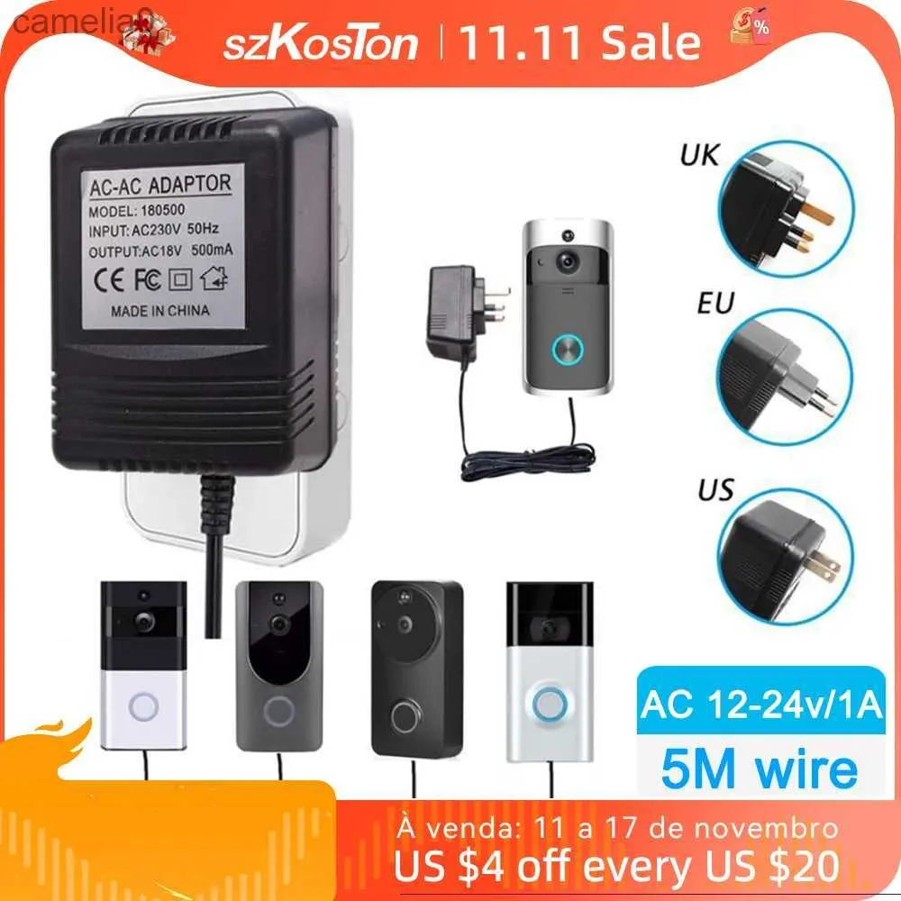 Sonnettes 18V AC transformateur chargeur ue royaume-uni US prise adaptateur secteur 220V-240V pour Wifi Smart vidéo sonnette caméra vidéo porte cloche RingL231120