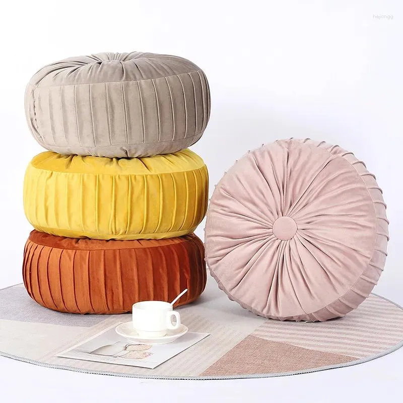 Pillow 40cm Round Wheel Seat Pouf Soft Velvet Pleated Comfortable Throw Floor Sofa Baywindow Home Decor Coussin