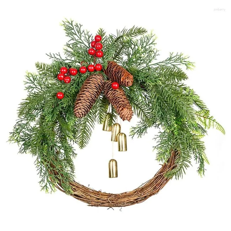 Декоративные цветы, 1 шт., рождественский колокольчик из сосновой шишки, венок из ротанга, дверной висит в деревенском стиле, как показано на рисунке, 40X30 см, дневные украшения
