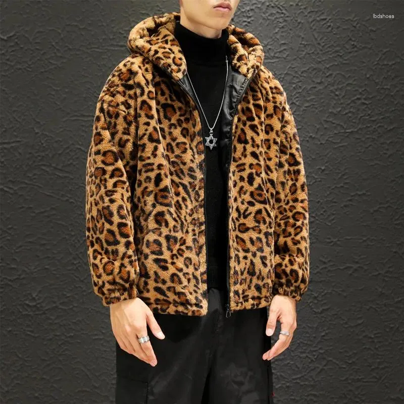 Herrjackor mode varm kärlek vinterjacka män kappa kvinna huva faux päls leopard casual smal parka s-3xl