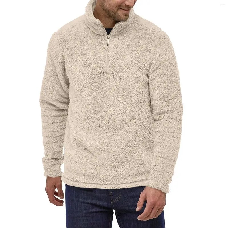 Felpe con cappuccio da uomo Felpa soffice Zip da uomo Collo in piedi Maglione in pile sciolto Giacca casual a metà tinta unita Abbigliamento maschile Tuta Vintage