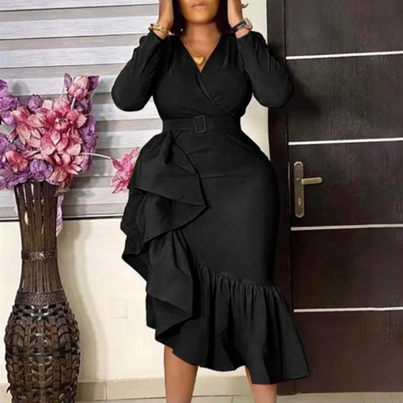 Autumn Asymmetrical Ruffle Bodycon Midi Dress For Plus Size Women Trendy  Office Lady Party Ladies Clothes With Long Sleeves VES336S From Bgvfc,  $30.56