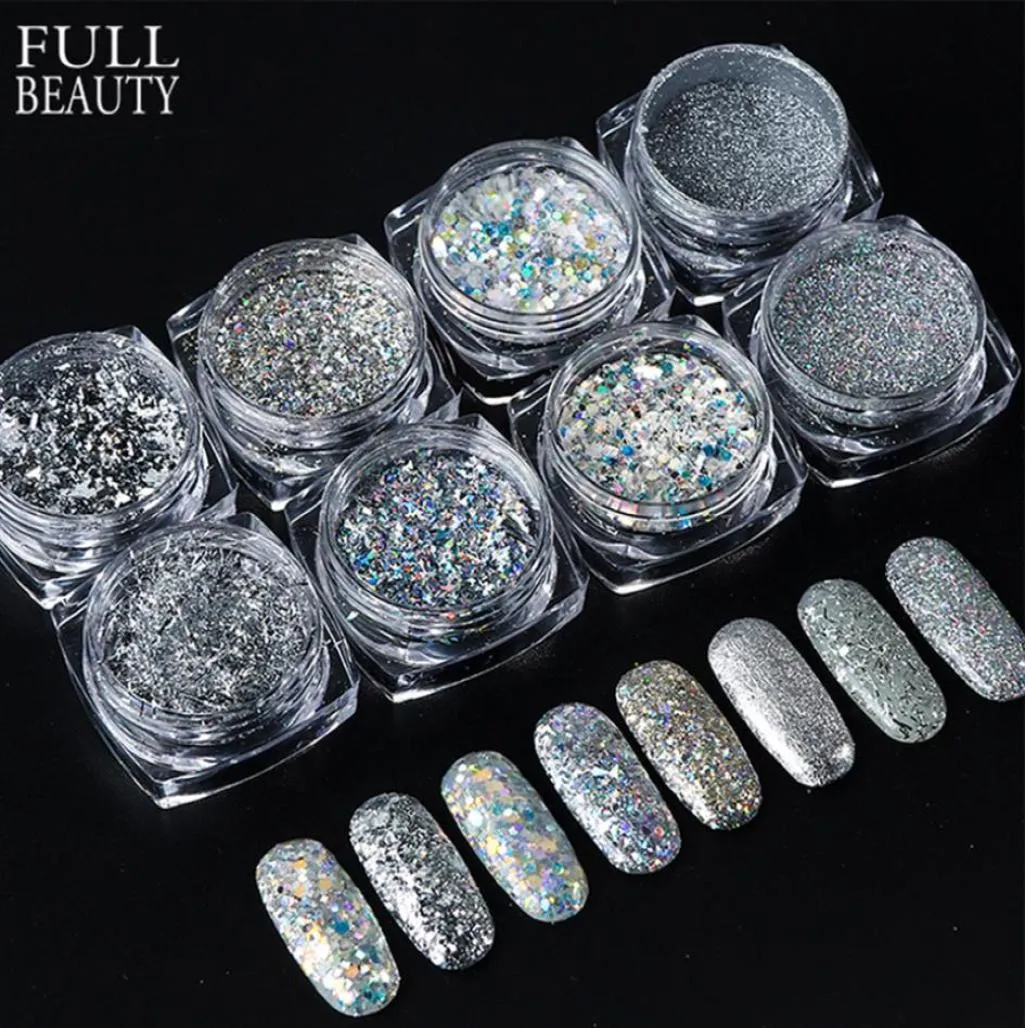 8pcs Sparkly Nail Glitter 홀로그램 네일 아트 스팽글 매니큐어 연마 크롬 안료 세트 CH1506132617261 용 장식 장식