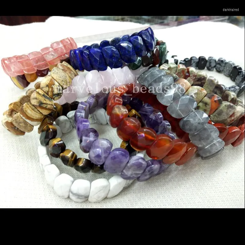 Charmarmband 10x15mm Facetterade Lapis Lazuli Tigers Eye Crystal Carnelite Jaspe Howlite Art Pärlor Stretch Armband 71/2 "WB471