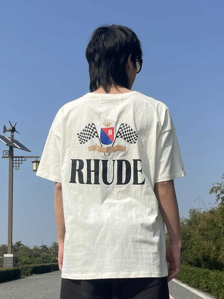 Roupas de moda de grife Tees Hip hop TShirts Trend Brand Rhude New Crown Flag Manga curta Rua principal American Street Loose T-shirt masculino feminino Loose Streetwear