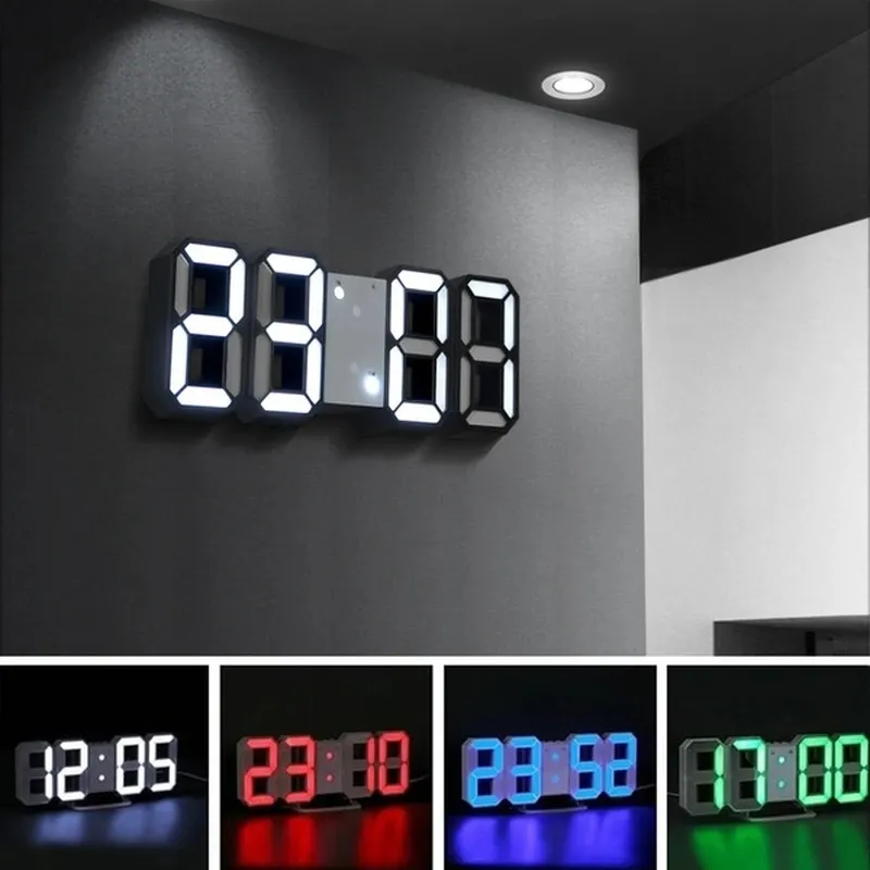 3D LED WALL CLOCKデジタル目覚まし時計ホームリビングルームオフィステーブルデスクナイトクロック