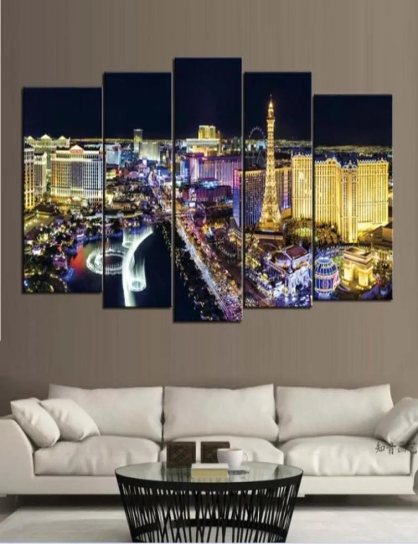 Ночной вид на город Лас-Вегас, безрамные картины, 5 шт., без рамки, печать на холсте, картина 60871702470407