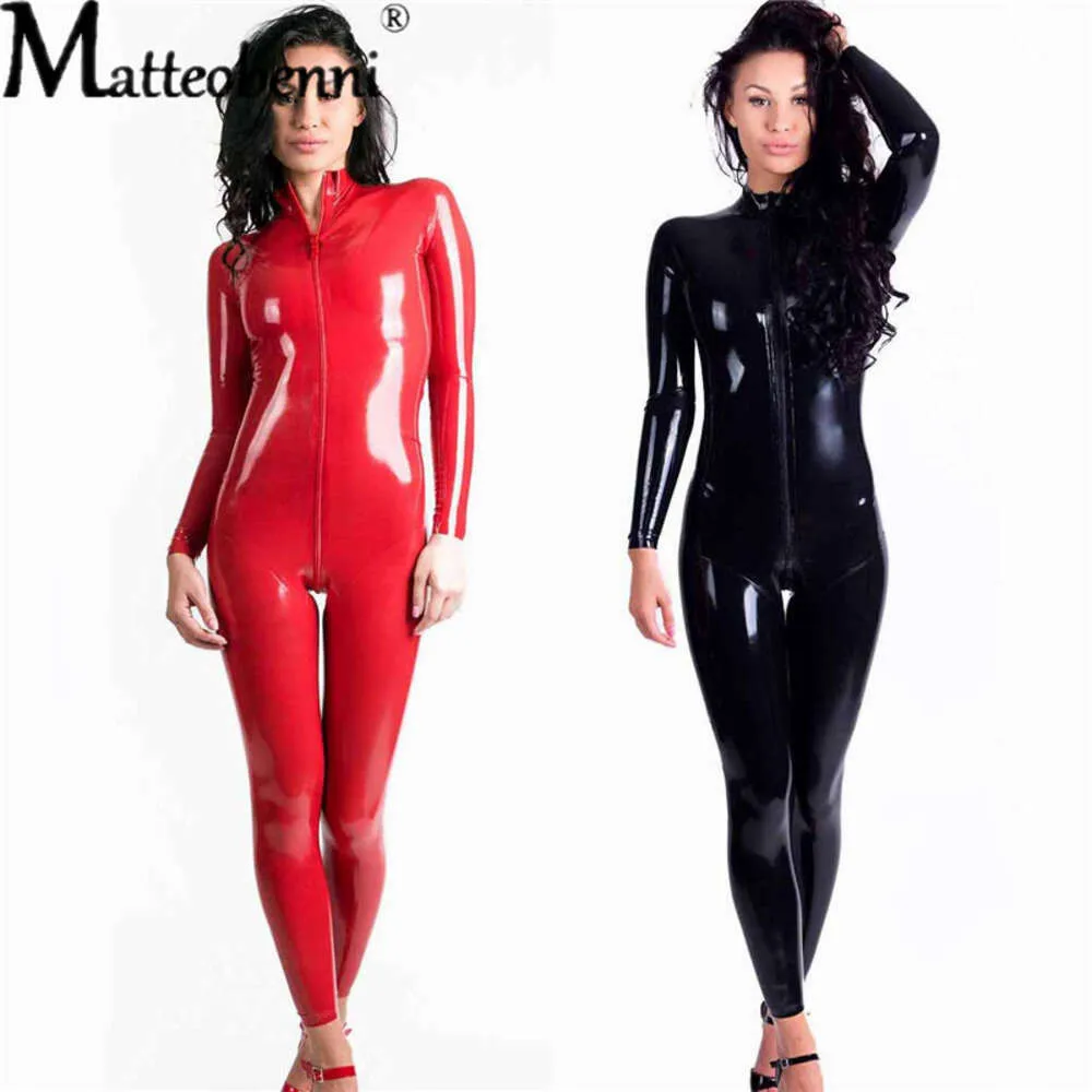 Catsuit en Faux cuir pour femmes, Sexy, en Latex PVC, Lingerie, body, fermeture éclair, entrejambe ouvert, combinaisons de Club, Costumes érotiques