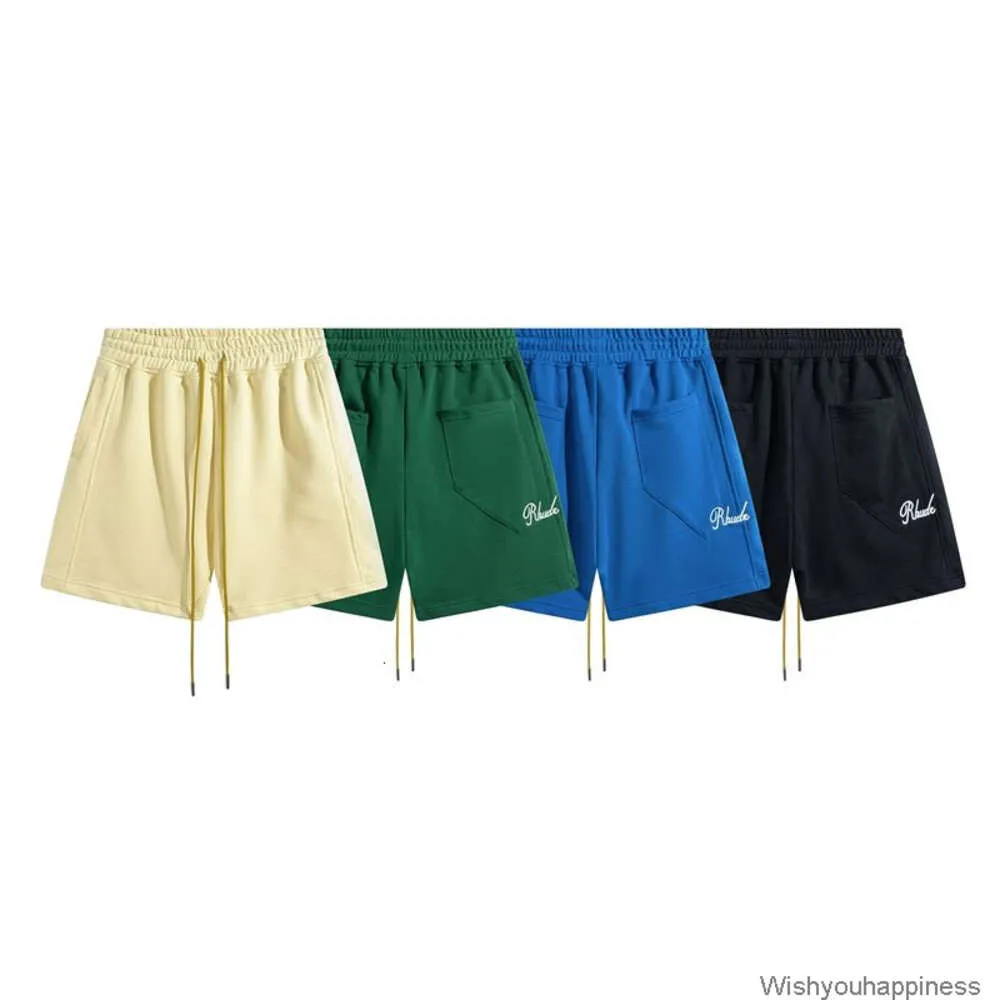 Ontwerper Korte Mode Vrijetijdskleding Strandshorts Rhude Borduursel Shorts met trekkoord Zomer Heren Dames Puur katoen Mode Br Grote rechte dunne kwartbroek