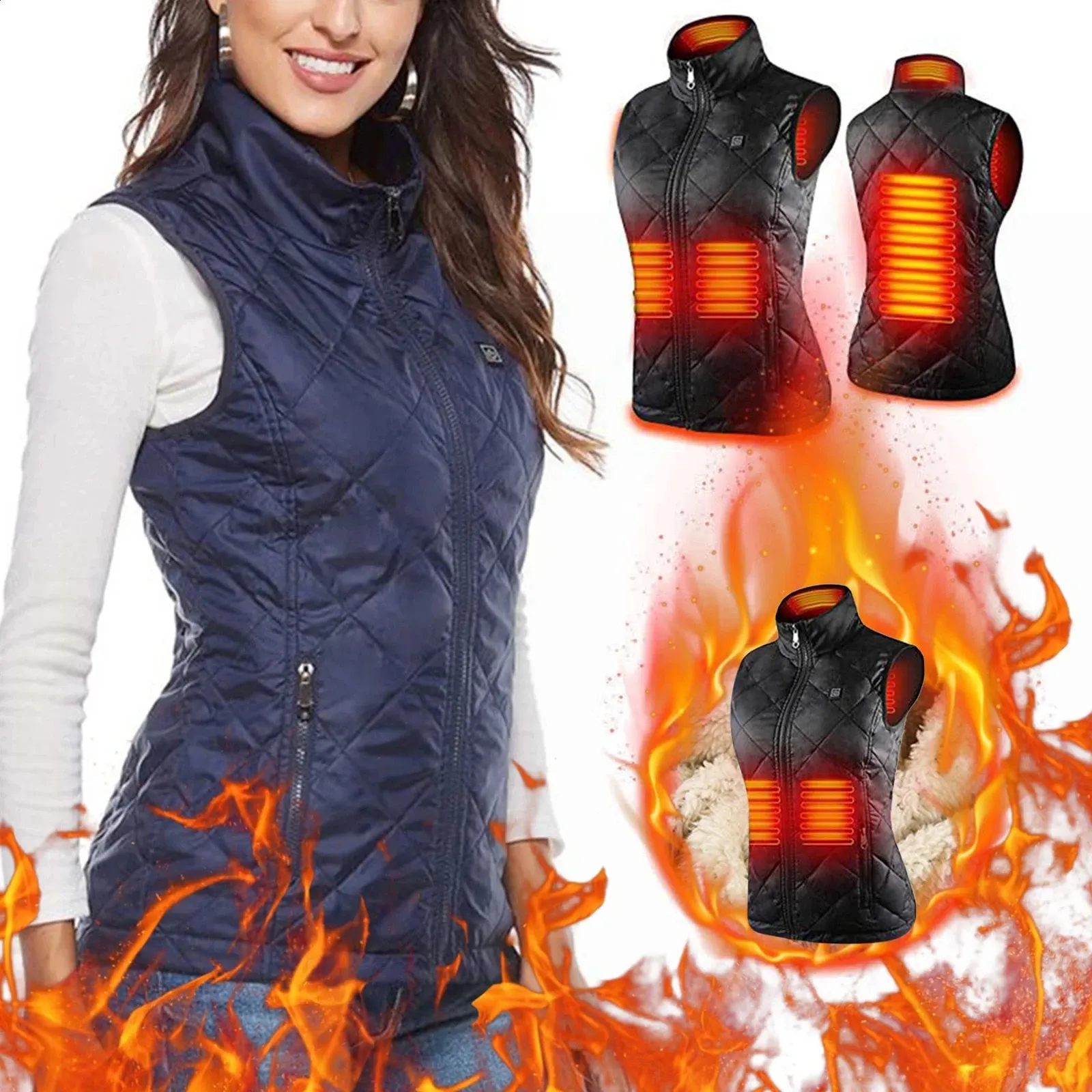 여성 조끼 여성 난방 조끼 가을과 겨울 면화 조끼 USB 적외선 전기 난방복 여성 유연한 열 겨울 따뜻한 재킷 231118