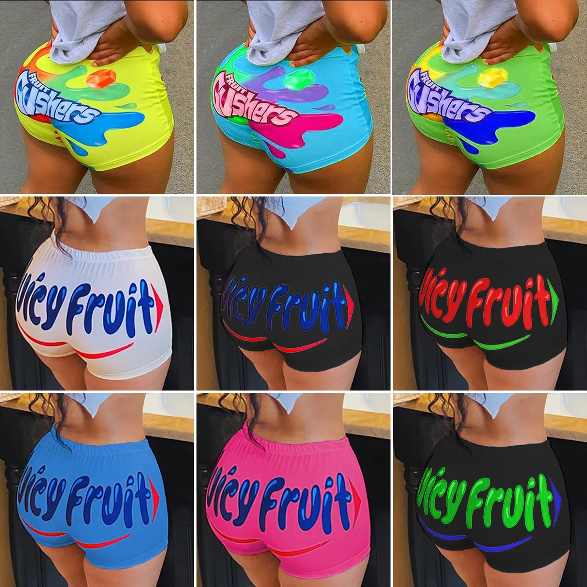Juicy Fruit High Waisted Booty Shorts For Women Plus Size Cycling
