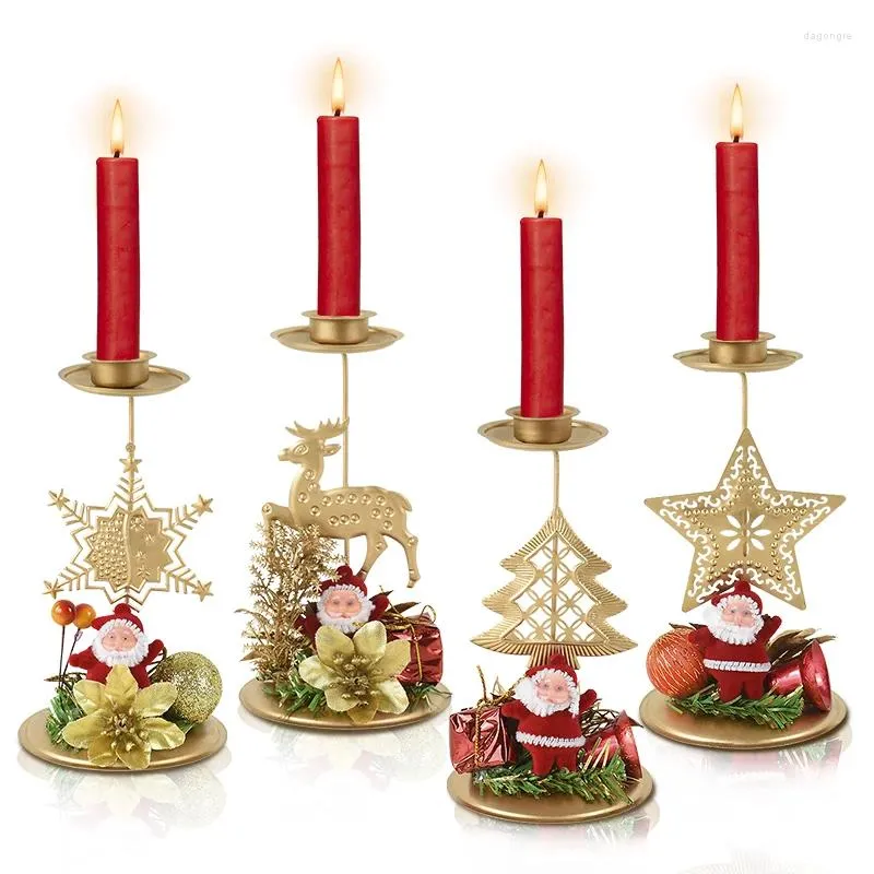 Ljusstakar jul ljusstake järn gyllene älg innehavare glad fest bord prydnadsdekorationer år