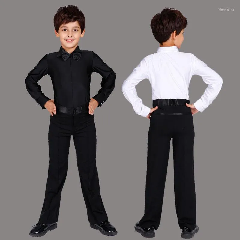 Scena nosić biały czarni chłopcy kostium tańca łacińskiego błyszczący spandex nowoczesne koszule tango rumba rumba