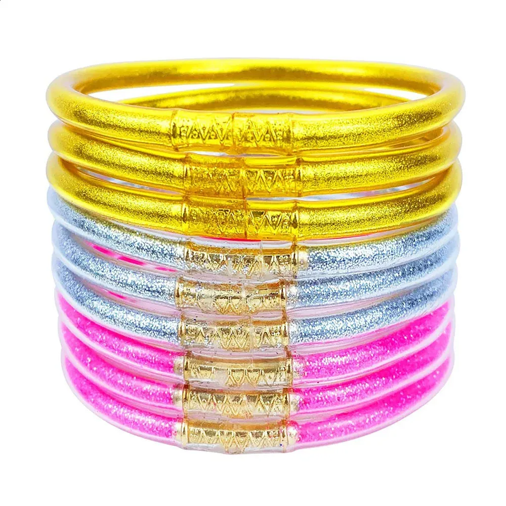 Bangle 9pcs Glitter Jelly Pulseira Set Mulheres Todos Tempos Templo Budista Tibetano Lucky Charm Bangle Presente para Meninas Festa do Dia das Mães 231118