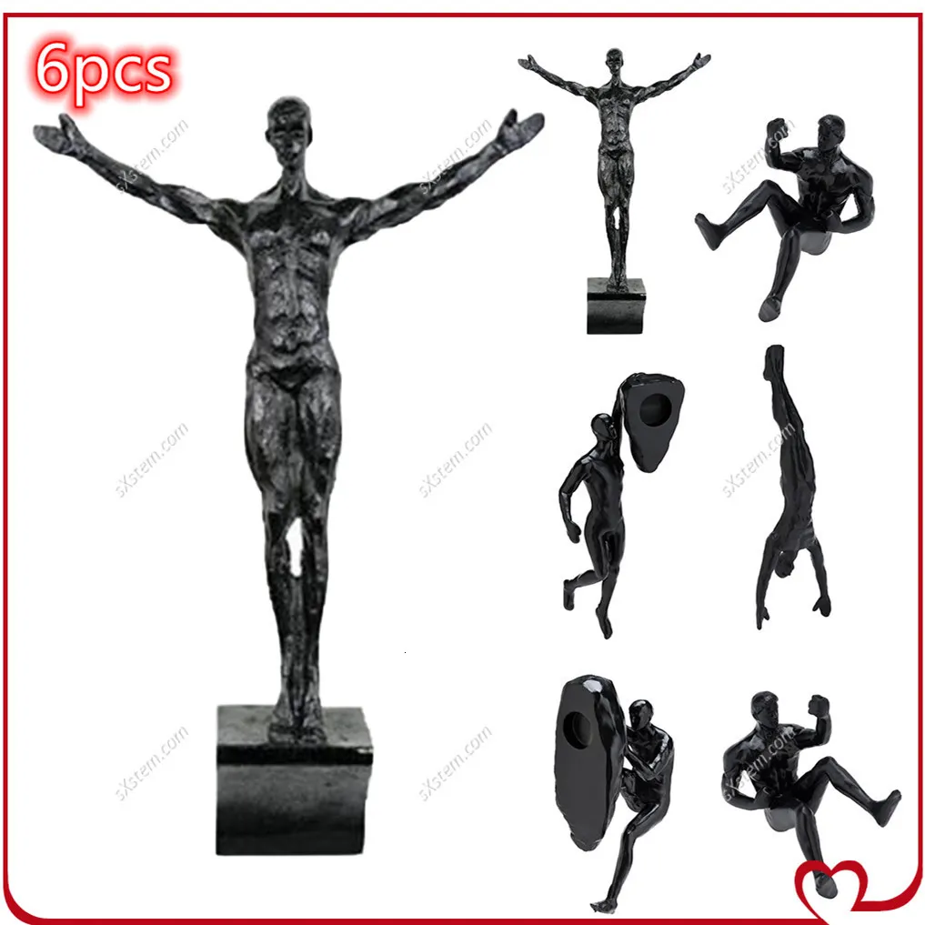 Decorative Objects Figurines 6pcs set Industrial Style Climbing Man Resin Wall Hanging Decoration Sculpture Figures Creative Retro Present Statue Decor 230419