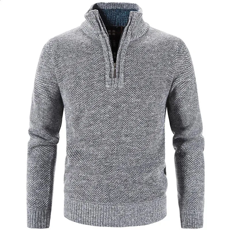 Männer Pullover Herbst Winter Dick Gestrickte Pullover Männer Pullover Einfarbig Zipper Mock Neck Slim Fit Stricken Kausalen Mann 231118