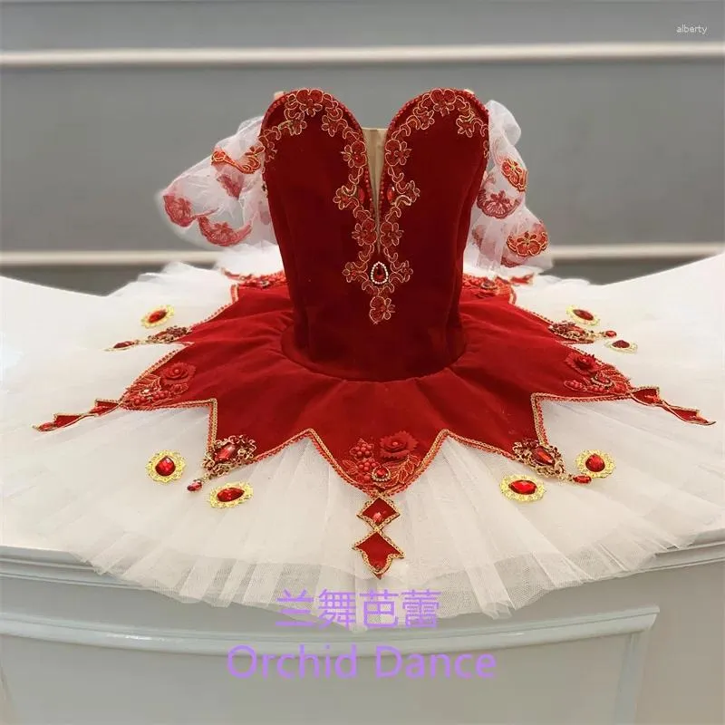 Stage Wear Modèle fin Haute Qualité Professionnel Taille personnalisée Classique Filles Rouge Blanc Oiseau Ballet Tutu Costumes