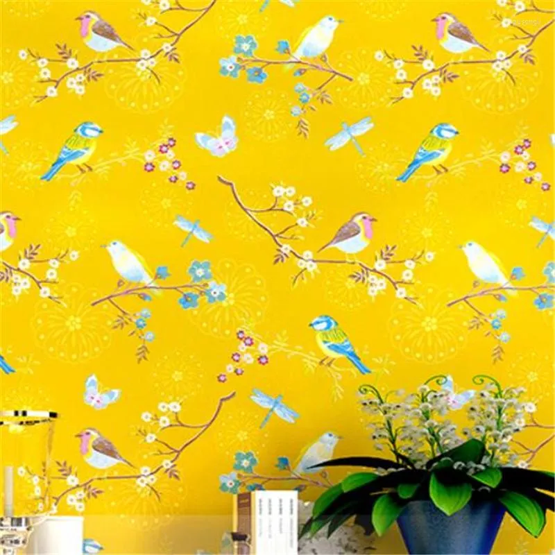 壁紙ウェルリューアメリカンの壁紙庭の花と小さな新鮮な花の黄色のシンプルなモダンなリビングルームの壁の寝室