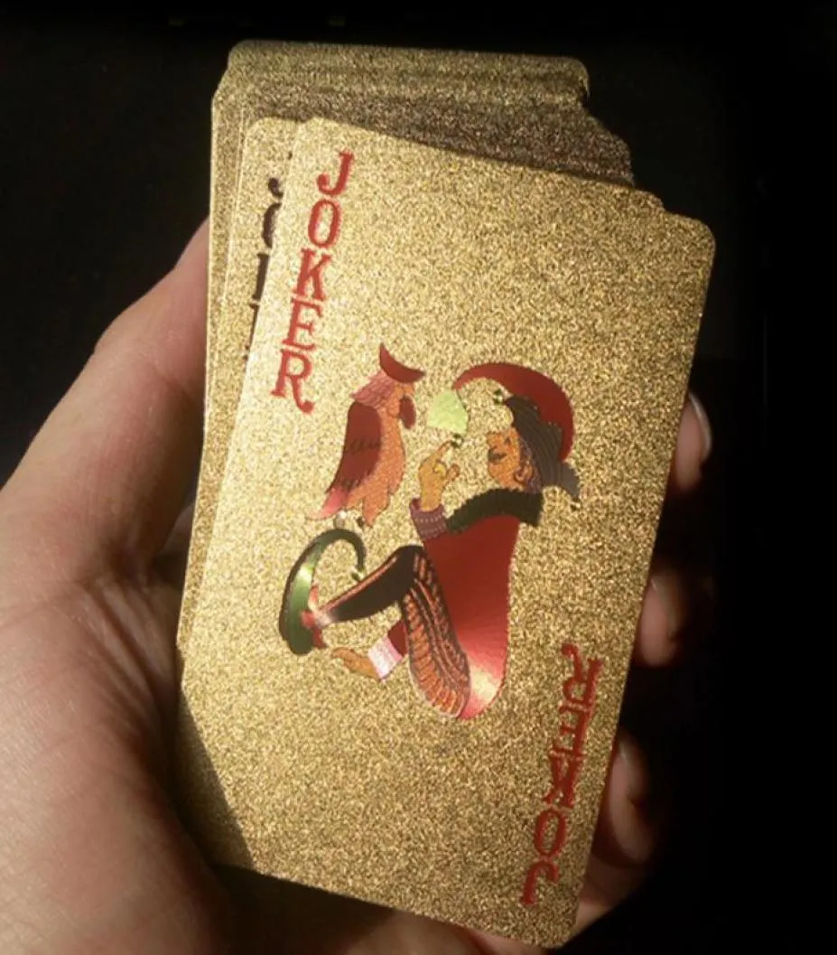 Cartes à jouer en or 24K jeu de Poker jeu de Poker en feuille d'or carte magique en plastique cartes imperméables magique Jugando A Las Cartas8219312