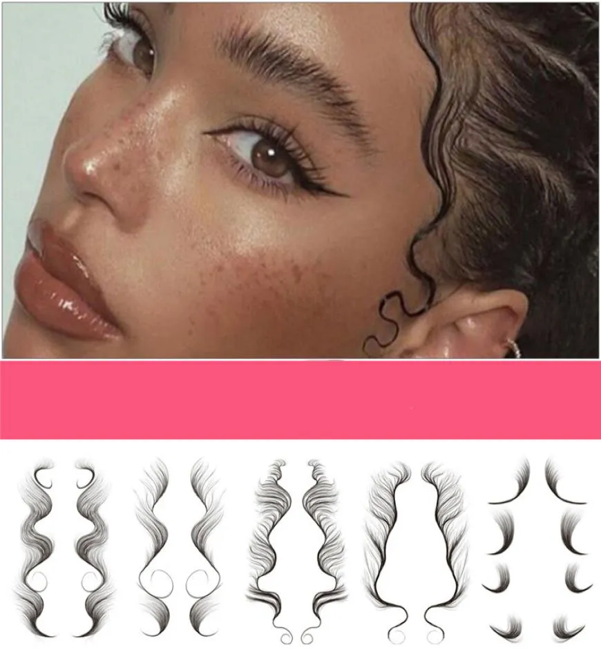 Gefälschte Frau Baby Lockiges Haar Kanten Tattoo Aufkleber DIY Natürliche Temporäre Wasserdichte Gesicht Haaransatz Make-Up Werkzeug Pony Schwanz Stile Sleek 4414135