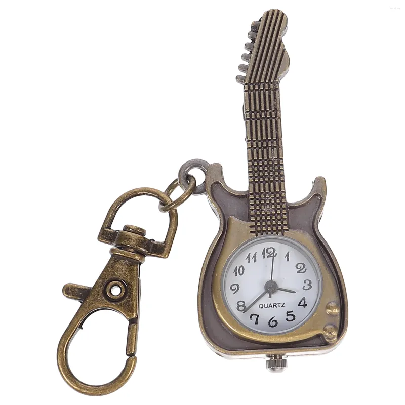 Cep Saatleri Gitar şekli Anahtar Yüzük Kuvars Öğrenci Asılı Vintage Saat