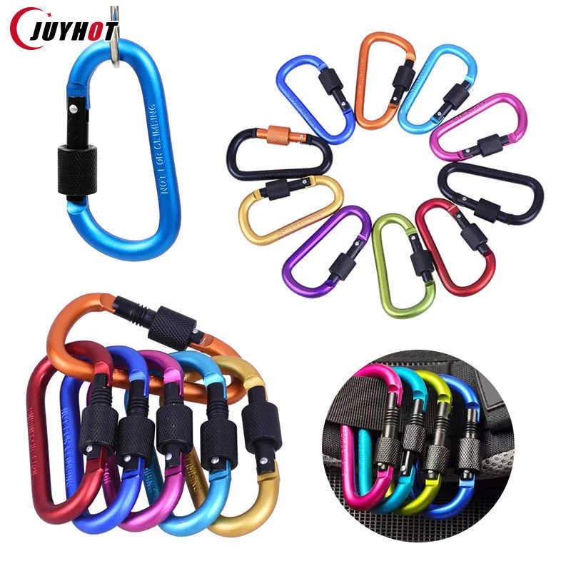 5 PCSCarabiners Type D Carabiner With Lock Outdoor Climbing Camping Bold Aluminum Alloy Locking Clasp Keychain Multi Survival Gear Travel Kit P230420