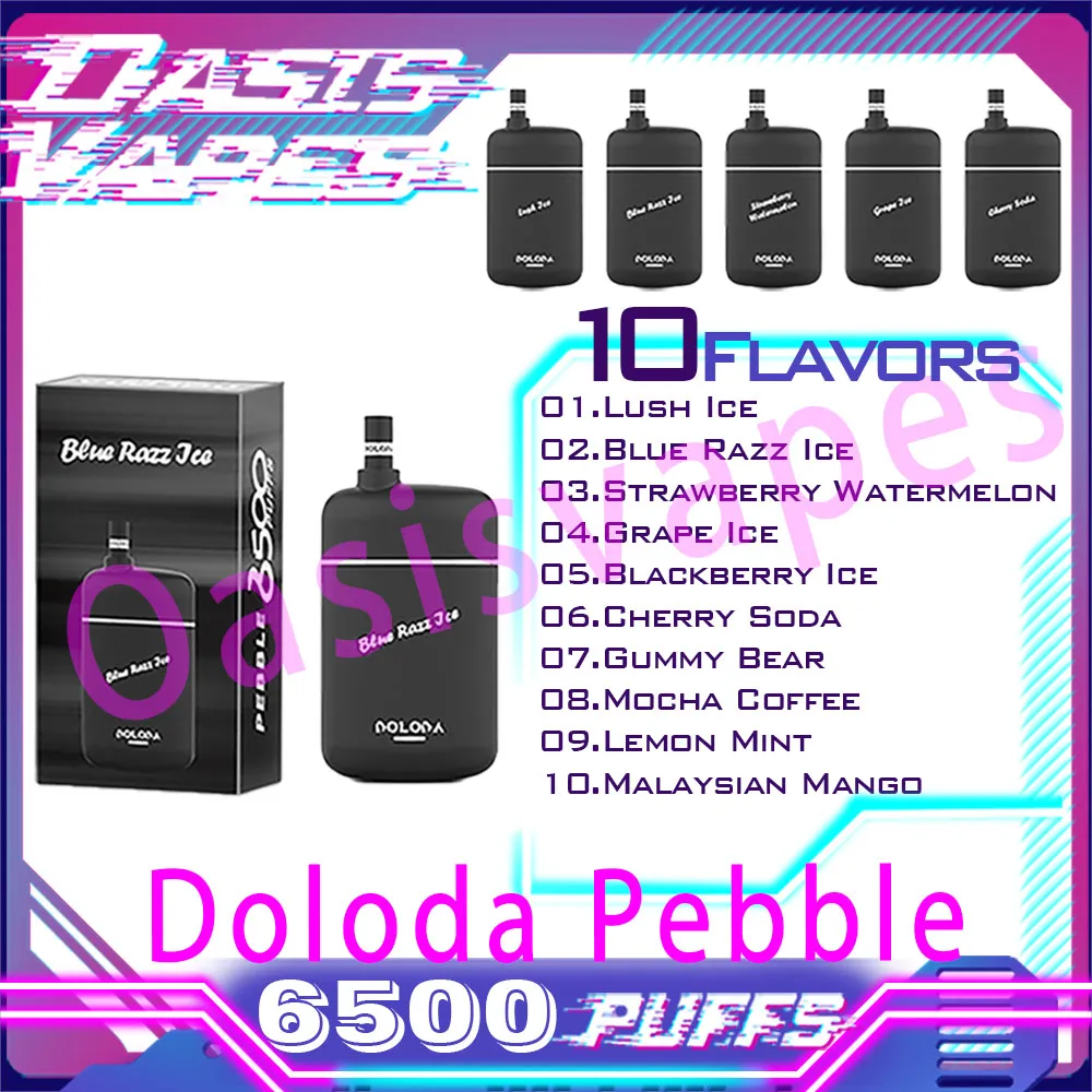 Orijinal Doloda Pebble 6500 Puf Teslim Edilebilir Vape Kalem 1.3ohm Mesh Bobin 13ml Önceden Doldurulabilir Pod Şarj Edilebilir Pil Elektronik CIGS Puff 6500 0% 2% 3% 5% E Sigara