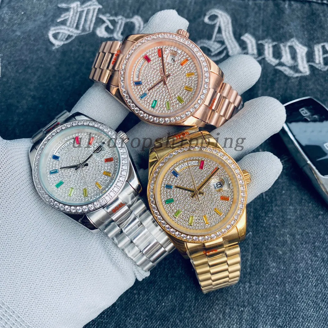 Mensur för män Designer Diamond Watches Rostfritt stål Automatisk mekanisk klocka 41mm guldvatter för kvinnor Montres de Luxe