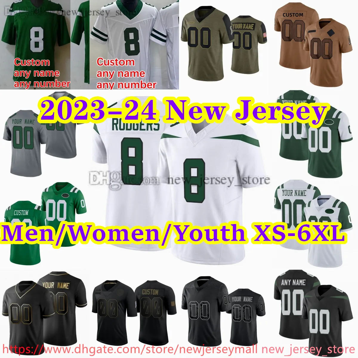 Custom S-6XL Football 8 Aaron Rodgers Jersey Stitch 2 Zach Wilson Garrett Wilson Ahmad Sauce Gardner Tyler Conklin Bryce Huff Xavier Gipson Jeremy Ruckert Jerseys