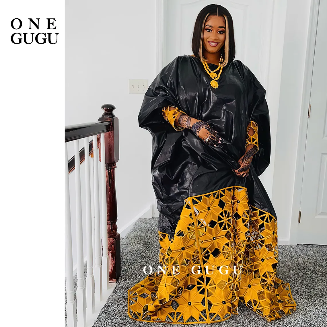 Vêtements ethniques Hiver Africain Bazin Riche Robe avec Gold Brode Lady Robe de soirée de mariage Plus Taille Nigérian Dashiki Robe Robe à manches longues 230419