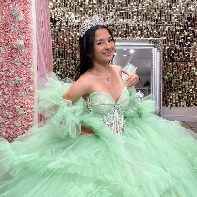 Sage Green Quinceanera Luxury Quinceanera Dresses Luxury Sage Green  Quinceanera Dresses Beading Sequined Princess J061 Sage