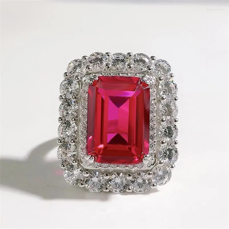 Bagues de cluster Bijoux 2023 Bague de rubis haut de gamme européenne et américaine sertie de 10 14 diamants de carbone de luxe pour femmes