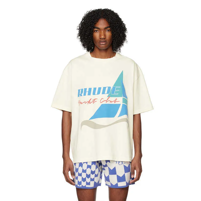 Diseñador de ropa de moda Camisetas Camisetas de hip hop Rhude Trend Brand Summer Sailing Vtg Summer Men's Loose Media manga de algodón de manga corta Camiseta de pareja Streetwear