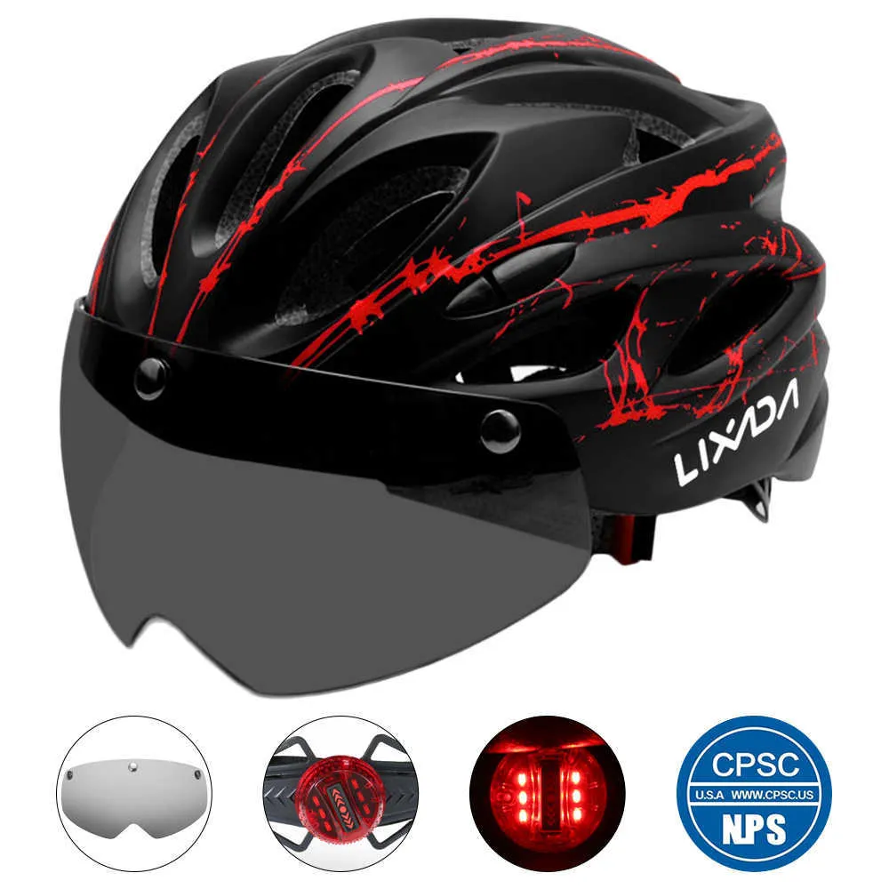 Hełm rowerowy Hełm rowerowy Lixada Motorcycling Helmet z światłem pleców Odłączany magnetyczny Visor UV Ochrona dla mężczyzn Kobiety P230419