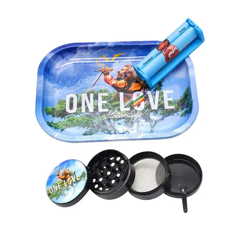 3 in 1 Smoking Accessories Set 50mm Metal Herb Spice Tobacco Grinder Roller Rolling Tray Smoke Kit
