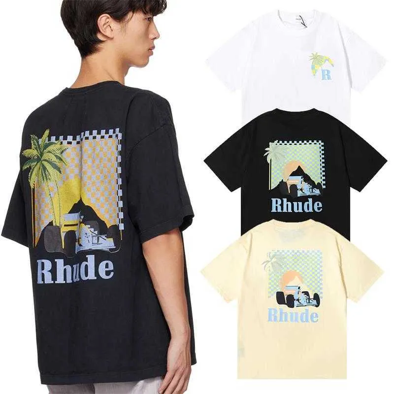 Дизайнерская модная одежда футболка хип-хоп футболки Rhude Moonlight Tropics Coconut Racing Print Casual футболка для мужчин женщины T Streetwear Tops Sport