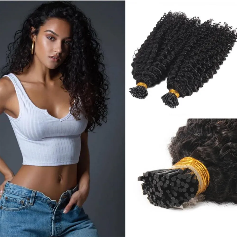 Curly I Tip Hårförlängningar Förberedda Remy Human Hair Extension Kinky Curly Keratin Microlinks Itip Hair 100g