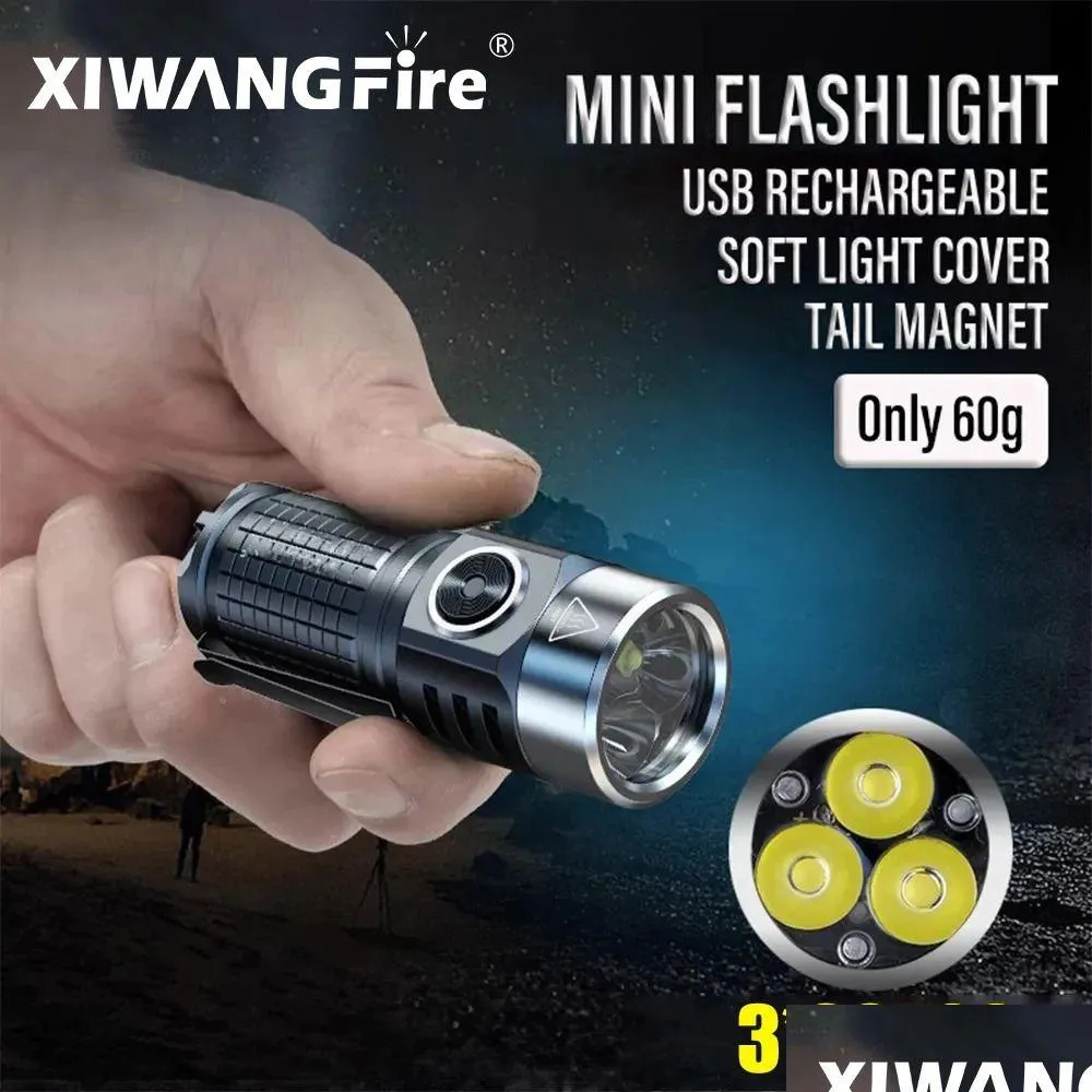 Gadgets extérieurs Gadgets extérieurs 2000LM Super Bright LED Lampe de poche rechargeable Porte-clés Portable Light Cam Torche de pêche avec aimant Dhrjk