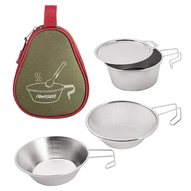 Camp Kitchen 304 Rostfritt stål Sierras Bowl Outdoor Camping Cutlery Cluander Set With Storage Bag Portable Picnic Cup Handing Cookware 231120