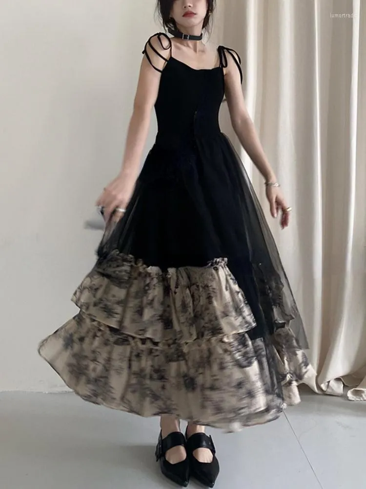 Casual Dresses French Vintage Black Strap Dress Gothic Summer Sleeveless Retro Midi Slim Korean Style Party Woman Casual Dresses French Vintage Black Strap Dress Gothic Summer Sleeveless Retro Midi Slim Korean Style Party Woman
