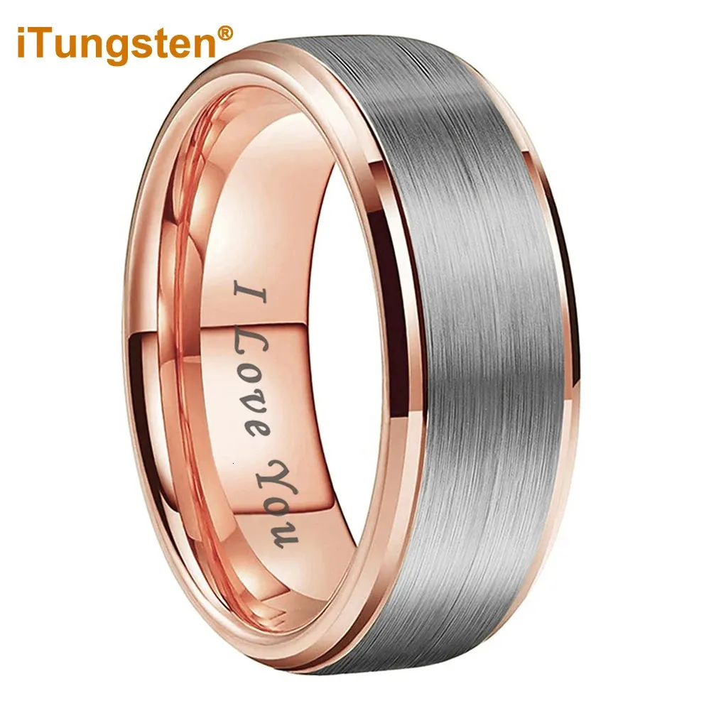 Bandringe iTungsten 6 mm 8 mm Wolframcarbid-Ring für Männer und Frauen, Verlobung, Ehering, trendiger Schmuck, „I Love You“-Gravur, bequeme Passform, 231118