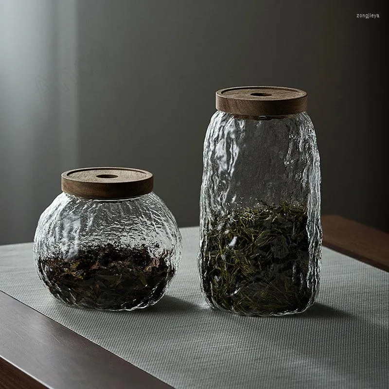 Storage Bottles Transparent Glass Jar With Lid Stone Texture Decor Kitchen Grain Dispenser Living Room Desktop Candy Home Decoration
