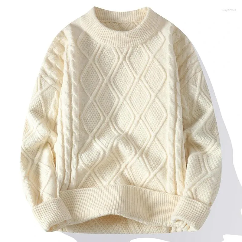 Męskie swetry solidny kolor kratowy zimowy sweter Wysokiej jakości pullover luźno i ciepłe grube jesienne wełna 3xl-m