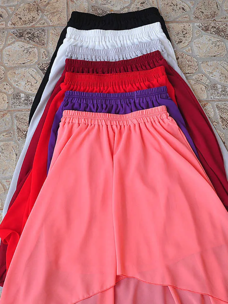 Skirts SETWIGG Summer Bohemian Style Dip Hem Long Chiffon Skirts Elastic Waist High Low Long Pleated Asymmetric Chiffon Skirts P230420