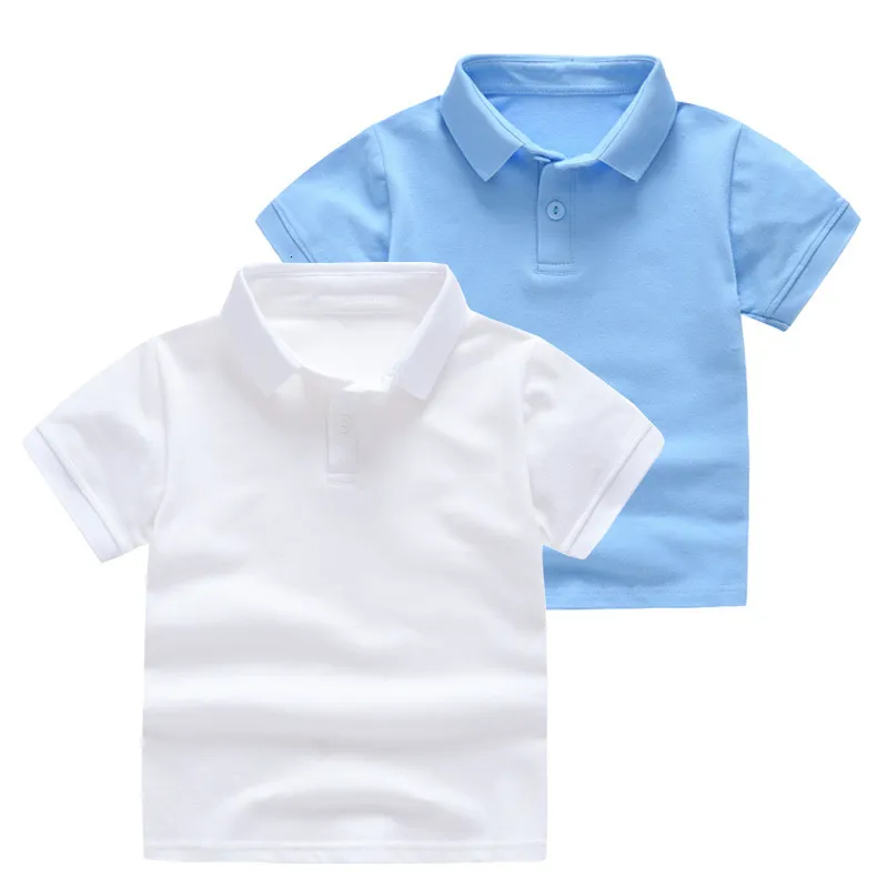 T-shirts Solid Color Boys Polo T-shirts Summer Elegant Girls Tops Tees Cotton Quality Shirt Kids kläder 230419