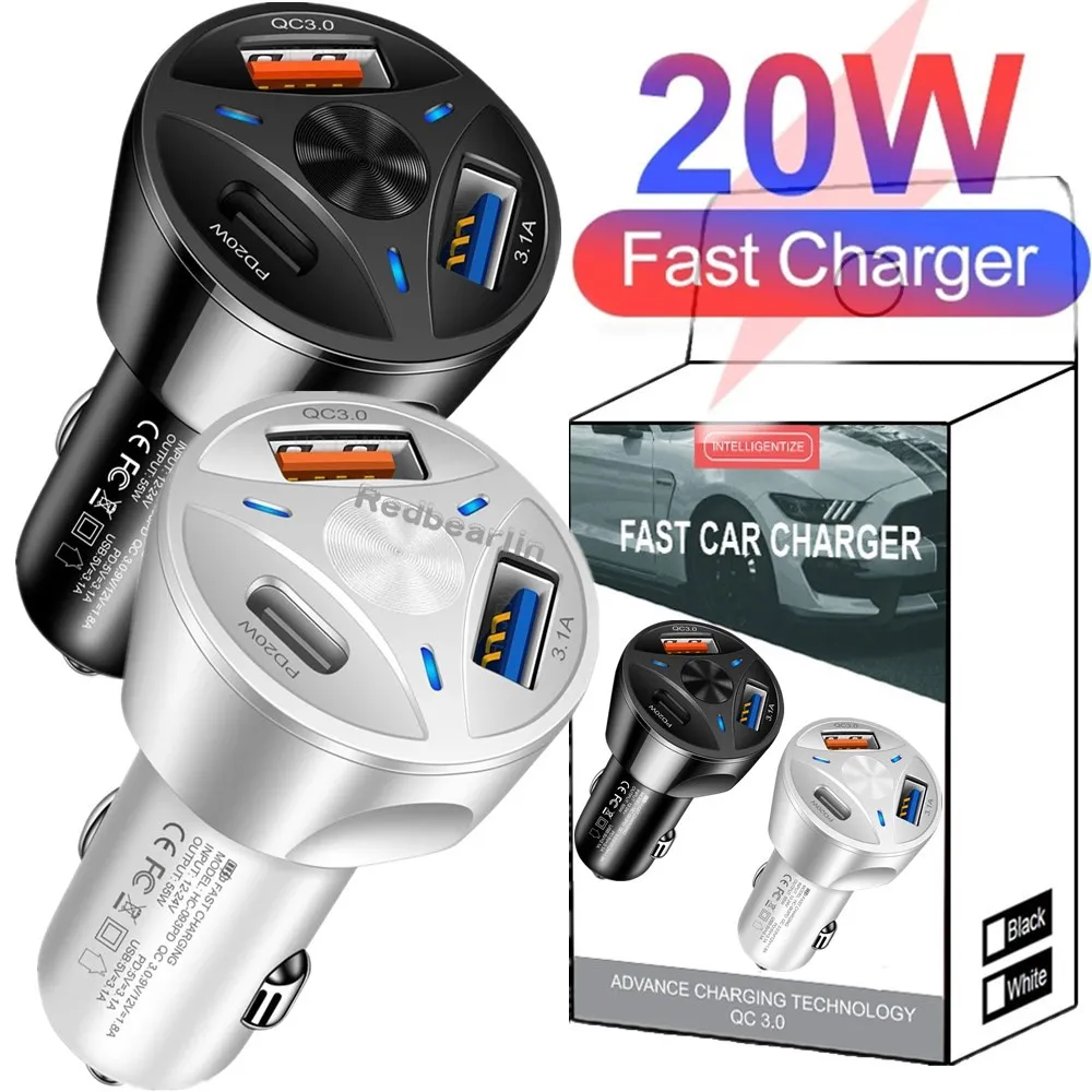 Snabb snabb laddning PD USB C Car Charger PD20W Auto Power Adapter för iPad iPhone 13 14 15 Pro Max Samsung S23 S24 Android Phone GPS PC