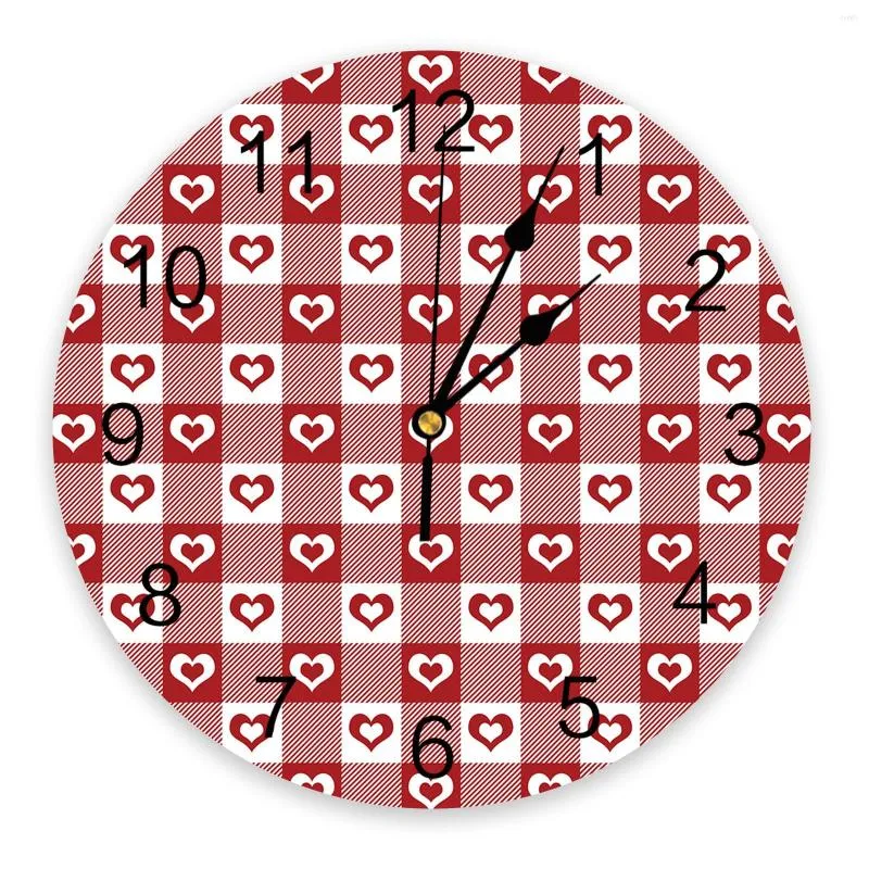 Wanduhren Valentinstag Liebe Rot Plaid Uhr Modernes Design Wohnzimmer Dekoration Küche Stumm Uhr Home Interior Decor
